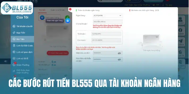 Các bước rút tiền BL555 qua tài khoản ngân hàng