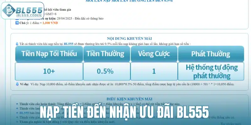 Nạp tiền đến nhận ưu đãi BL555