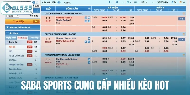 SABA sports cung cấp nhiều kèo hot